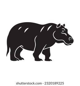 hippopotamus black and white vector illustration 