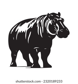 hippopotamus black and white vector illustration 