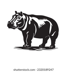 hippopotamus black and white vector illustration 