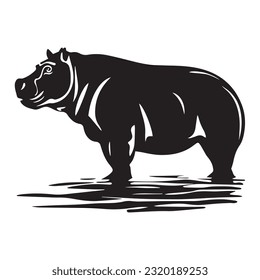 hippopotamus black and white vector illustration 