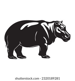 hippopotamus black and white vector illustration 