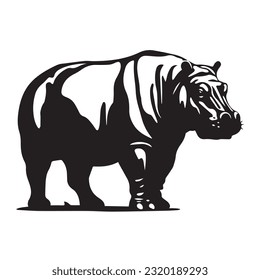 hippopotamus black and white vector illustration 