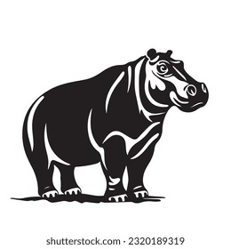 hippopotamus black and white vector illustration 