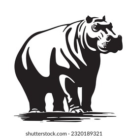 hippopotamus black and white vector illustration 