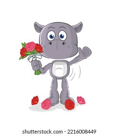 the hippopotamus with bouquet mascot. cartoon vector
