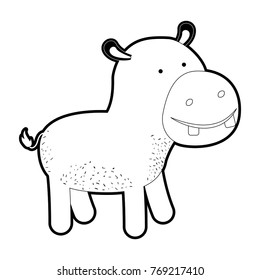 hippopotamus cartoon in black silhouette with thick contour
