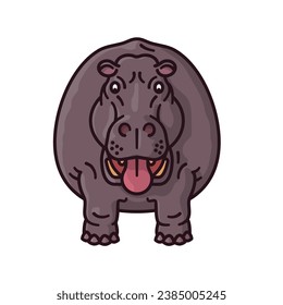 Hippopotamus cartoon character frontal view isolated vector illustration for Hippo Day on February 15