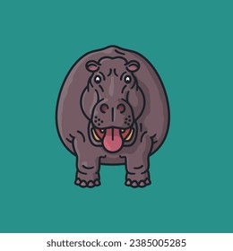 Hippopotamus cartoon character frontal view vector illustration for Hippo Day on February 15