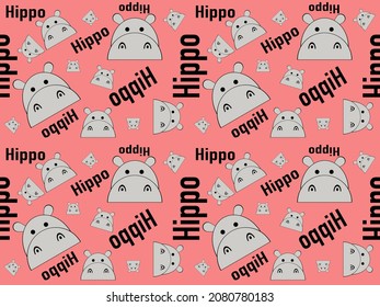 hippopotamus cartoon character seamless pattern on pink background