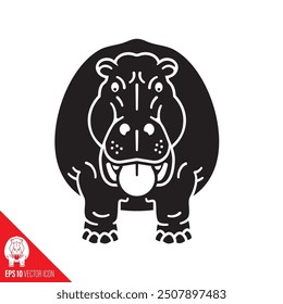 Hippopotamus cartoon charactervector line glyph for Hippo Day on February 15