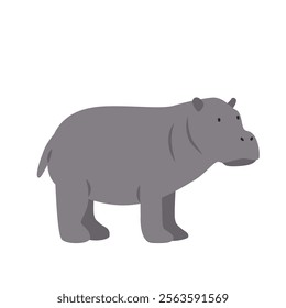 Hippopotamus cartoon clipart. Hippo vector illustration in flat style. Hand-drawn wild animal concept