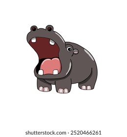 hippopotamus cartoon. Hippopotamus. Cute cartoon with open mouth wide. White background.
