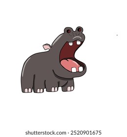 hippopotamus cartoon. Hippopotamus. Cute cartoon with open mouth wide. White background.

