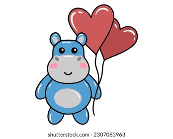 hippopotamus Cartoon Cute for Valentines Day