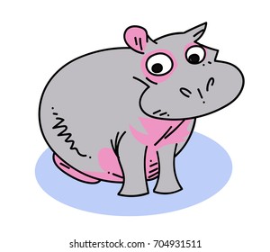 Hippopotamus cartoon hand drawn image. Original colorful artwork, comic childish style drawing.