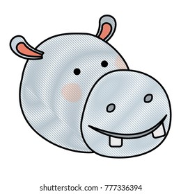 hippopotamus cartoon head in colored crayon silhouette