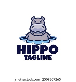 Hippopotamus cartoon mascot character logo design