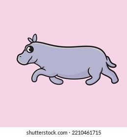 Hippopotamus Cartoon Mascot Funny Vector Smile Happiness Fun Cute Flat Design