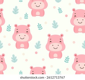 Hippopotamus cartoon pattern seamless background vector illustration.