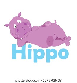 Hippopotamus cartoon style, vector art and illustration. Vector illustration of cute hippopotamus animal lying and smiling happily. Cute african hippo cartoon. Children's illustration book