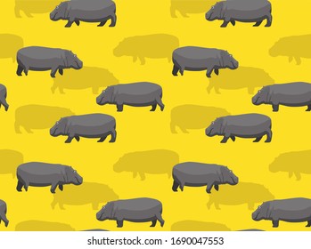 Hippopotamus Cartoon Walking Vector Seamless Background Wallpaper-01