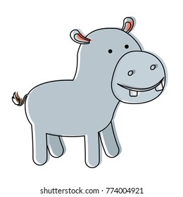 hippopotamus cartoon in watercolor silhouette with thin contour