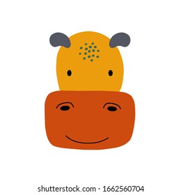 Hippopotamus character design. Cute cartoon animal vector illustration. Abstract icon for baby posters, art prints, fashion apparel or stickers.