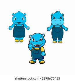 Hippopotamus characters, vector hand drawn art