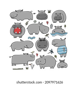 Hippopotamus collection, cute hippo character for your design