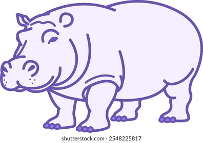 Hippopotamus Color Icon. Vector Illustration. Semi-Aquatic Mammal. Large Hippo. Animals Concept