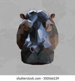 Hippopotamus colored logo head geometric lines isolated on grey background vintage vector design element illustration