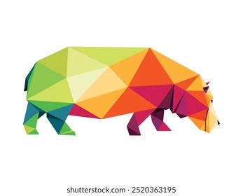 Vetor de Ilustração de Polígono Colorido Hippopotamus. Hippo abstrato baixo poli triangular Logo Vetor. Perfeito para crianças colorir livro animal