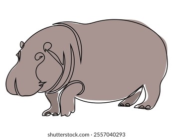 Hippopotamus in continuous line drawing and can be edited later