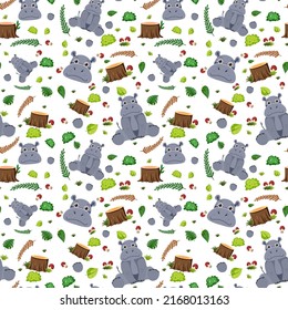 Hippopotamus cute animal seamless pattern illustration