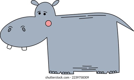 Hippopotamus. Cute hippo. Flat vector doodle.