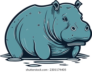 A Hippopotamus Cute Vector, Animal, Cartoon