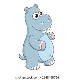 Hippopotamus. Cute Young Hippo isolated on white background. Zoo animal cartoon character. Education card for kids learning animals. Logic Games for Kids. Vector illustration in cartoon style.