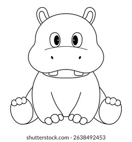 hippopotamus doodle outline line art on white background