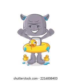 the hippopotamus with duck buoy cartoon. cartoon mascot vector