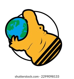 Hippopotamus Eats Earth Patch V70 Patch Streetwear, Urban Design Blue and White Colors Patch Commercial Use