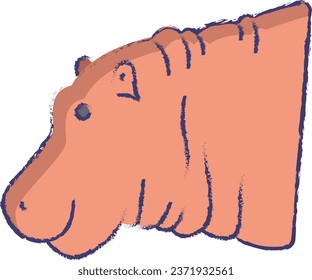 Hippopotamus face hand drawn vector illustration