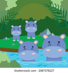 hippopotamus family cartel on river