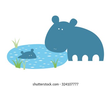 Hippopotamus family illustration