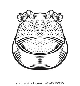 hippopotamus head black and white vector illustration 
