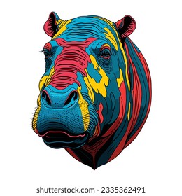 Hippopotamus head colorful concept in isolated vector illustration on white background.