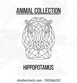 Hippopotamus head geometric lines silhouette isolated on white background vintage vector design element illustration