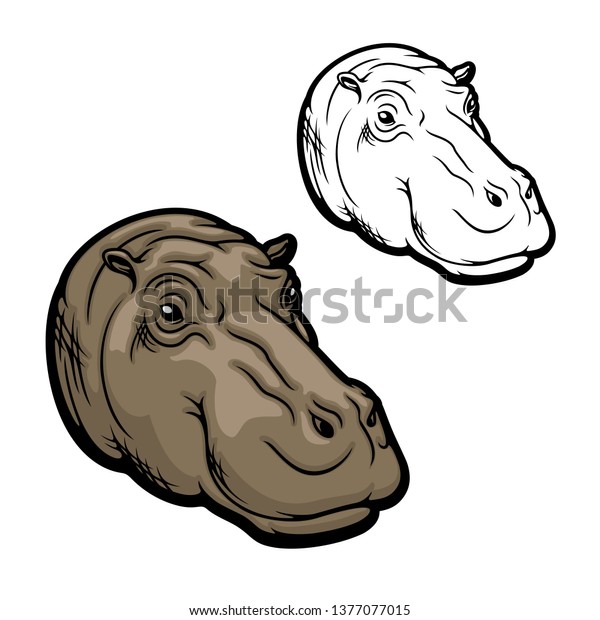 カバの頭 カバの鼻の先 野生のアフリカの動物のアイコン ベクターカバの写実的な頭 サファリ動物園 または狩猟用トロフィー動物とスポーツクラブの マスコットサイン のベクター画像素材 ロイヤリティフリー