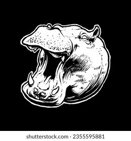 the hippopotamus head line art vector