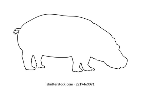 Hippopotamus, hippo line contour vector silhouette illustration isolated on white background. Big animal from Africa.