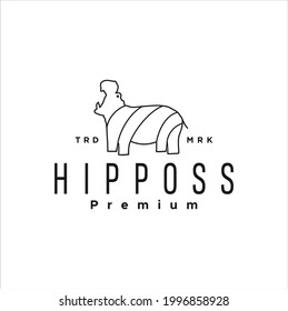 Hippopotamus Hippo Mouth Black Line Outline Logo Icon Designs Vector Silhouette. Symbol Mascot Flat Design